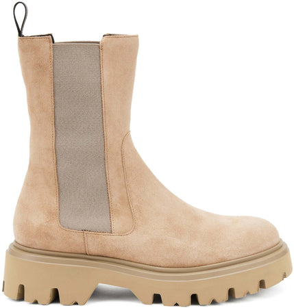 Frau Stivaletti Beatles Alti Donna In Pelle / Camoscio Maxi Suola Combact Stvaletto Plateau 5 Cm Elastico Bilaterale