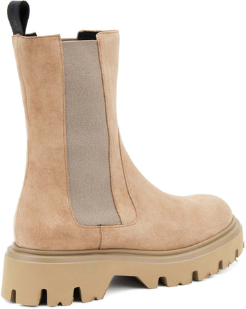 Frau Stivaletti Beatles Alti Donna In Pelle / Camoscio Maxi Suola Combact Stvaletto Plateau 5 Cm Elastico Bilaterale