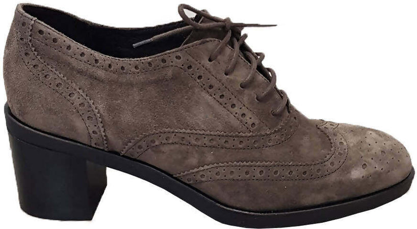 Frau Stivaletti Tacco Donna Con Lacci Beige Polacchino Francesina Stringata Tacco 6cm Casual Fashion Cod. 81b0 Visone Made in Italy Scamosciato