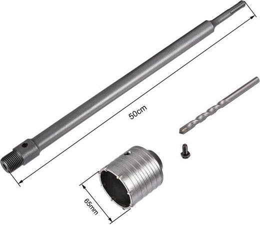 Fresa-Per-Muro-A-Tazza-65-Mm-Asta-Prolunga-50-Cm-Per-Trapano-Attacco-Sds-Plus-Tools