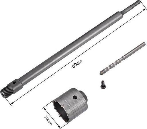 Fresa-Per-Muro-A-Tazza-70-Mm-Asta-Prolunga-50-Cm-Per-Trapano-Attacco-Sds-Plus-Tools
