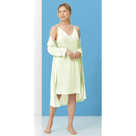 Camicia da notte donna Bisbigli con spalla stretta e pizzo, varianti Mojito e Diamante, Made in Italy