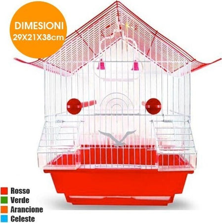 Gabbia-Tetto-Con-Accessori-Per-Uccelli-Canarini-Pappagalli-In-Metallo-29x21x38cm