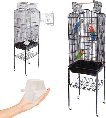 Gabbia-Voliera-per-Uccelli-Nera-per-Pappagalli-con-Tetto-Apribile-46x35x148-cm