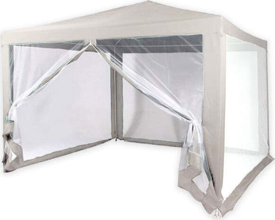 Gazebo-2,4-X-3-X-2,50-M-Tendone-Giardino-Telo-Bianco-Impermeabile-Con-Zanzariera