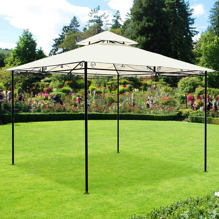 Gazebo-Giardino-3x3-mt-in-Metallo-con-Telo-Tendone-Party-Antipioggia-PVC-Beige