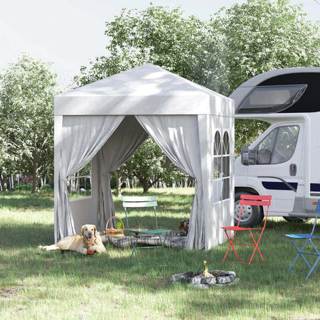 Gazebo-Pieghevole-Pop-Up-2x2-m-con-4-Pareti-Rimovibili-in-Poliestere-e-Acciaio,-Bianco-100110-066W