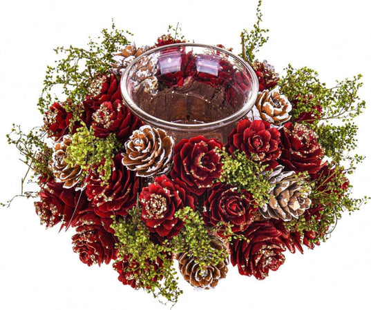 Ghirlanda Natalizia porta candela Rosso Ø 15 cm Arredamento per Tavola e Interni Casa e cucina/Decorazioni per interni/Candele e portacandele/Candele/Candele a colonna MagiediNatale.it - Altamura, Commerciovirtuoso.it