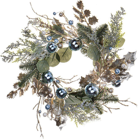 Ghirlanda retro porta natalizia decorato con bacche e sfere azzurre Ø 48 cm Casa e cucina/Decorazioni per interni/Addobbi e decorazioni per ricorrenze/Decorazioni natalizie/Orpelli e festoni MagiediNatale.it - Altamura, Commerciovirtuoso.it