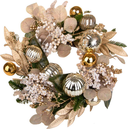 Ghirlanda retro porta natalizia decorato con bacche e sfere oro e pigne Ø 36 cm Casa e cucina/Decorazioni per interni/Addobbi e decorazioni per ricorrenze/Decorazioni natalizie/Orpelli e festoni MagiediNatale.it - Altamura, Commerciovirtuoso.it