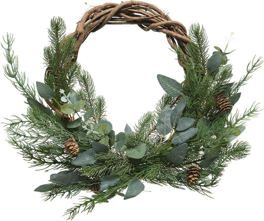 Ghirlanda tonda natalizia con pigne e eucalipto dietro porta 40 cm Casa e cucina/Decorazioni per interni/Addobbi e decorazioni per ricorrenze/Decorazioni natalizie/Orpelli e festoni MagiediNatale.it - Altamura, Commerciovirtuoso.it