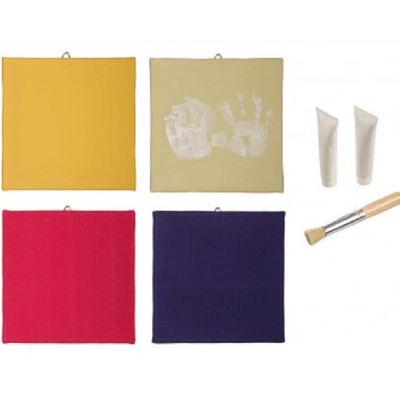 Set4 tele per impronte, tele per pittura, 2 tubetti di colore, bianco e argento