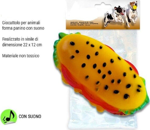 Giocattolo-Per-Cani-Animali-Forma-Panino-Con-Suono-In-Vinile-22x12cm-Vari-Colori