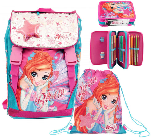 Giochi Preziosi Set Scuola Winx Zaino Organizzato Estensibile Astuccio e Sacca Kit Scuola WN9C5000 Rosa Brillantini Multi Colore Giochi Preziosi