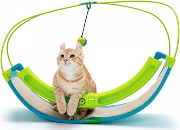 Gioco-A-Dondolo-Per-Gatto-Gatti-Tiragraffi-Con-Pallina-Stimolante-Rocking-Roller