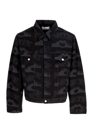 ARTE Giubbotto Jeans Uomo Heart Printed Jacket Black da uomo