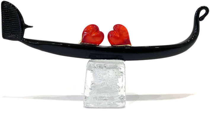 Gondola Vetro di Murano Cuori Scultura Gondola Veneziana Artigianale Made in Italy Decorazione Soprammobile