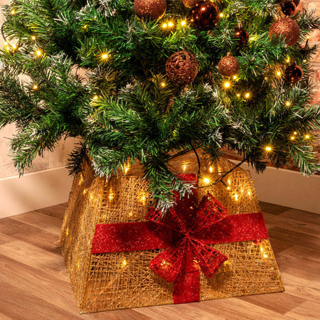 Gonna-per-Albero-di-Natale-LED-Pacco-Regalo-Sottoalbero-Natalizio-Bianco-Caldo