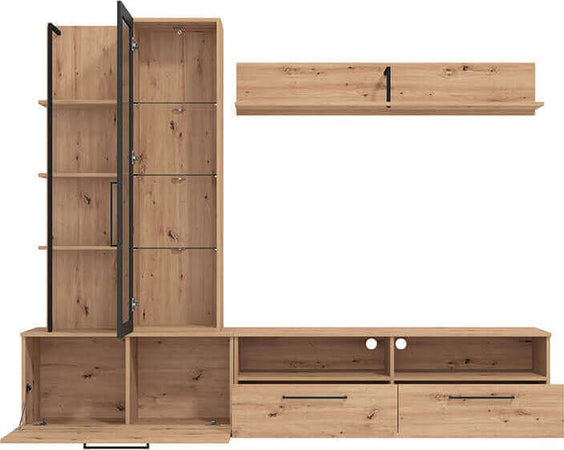 GRACIE---parete-attrezzata-con-anta,-vetrina-e-due-cassetti-moderna-minimal-in-legno-cm-229,5-x-35-x-182,5-h-Antracite-Milani-Home