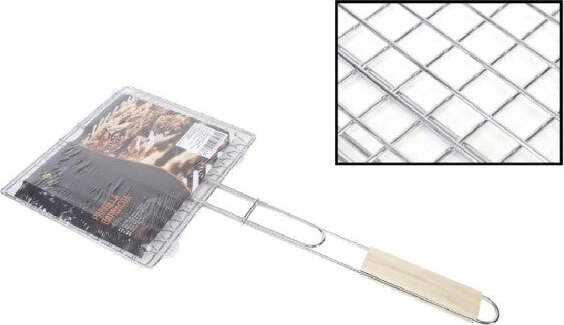 Griglia-Barbecue-Doppia-Grill-Manico-In-Legno-Graticola-Arrosto-Pesce-22.5x20.5cm