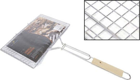 Griglia-Barbecue-Doppia-Manico-Legno-Graticola-Grigliata-Pesce-Arrosto-34,5x22cm