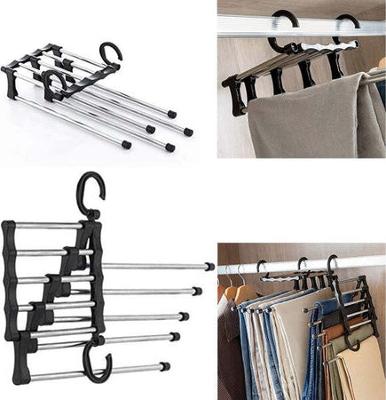 Gruccia-Multiuso-Per-Pantaloni-5-In-1-Stampelle-Organizer-Armadio-Salvaspazio