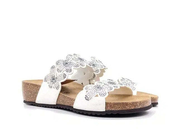 GRUNLAND Ciabatte Donna Memi Bianco Brillantini