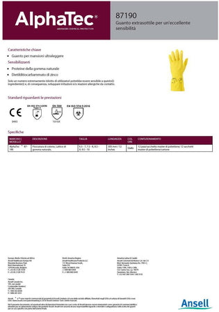 Guanti in Lattice Ansell 87-190 Floccatura di cotone Guanto ultrasottile Marchiato CE