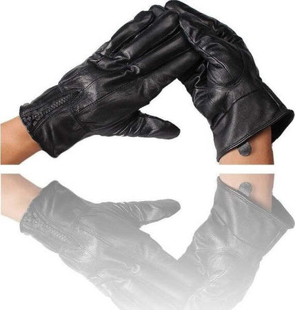 Guanti-Pelle-Nero-Uomo-Guanto-Universali-Gloves-Invernale-Fodera-Pile