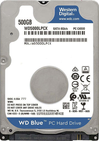 Hard Disk Sata 2.5" interno Western Digital BLUE da 500GB modello WD500LPCX - HDD Ricambio per Notebook AIO