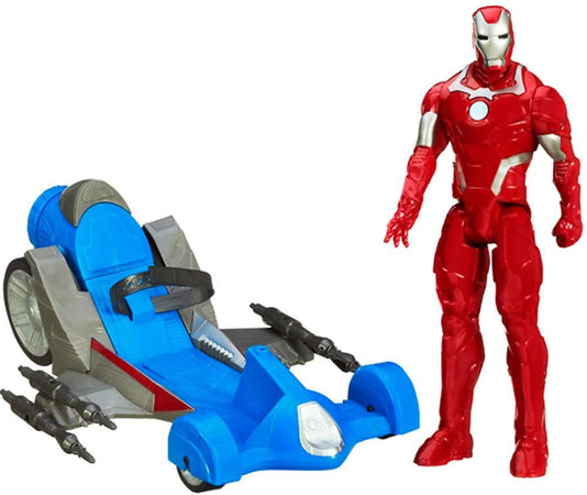 Hasbro Avengers Iron Man 30 Cm Più Veicolo Personaggio Super Eroe Giocattolo con Macchina Lancia Razzi +4A
