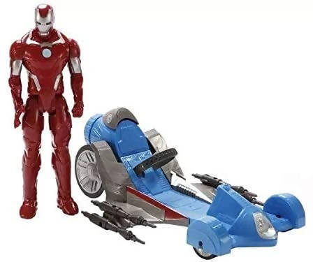 Hasbro Avengers Iron Man 30 Cm Più Veicolo Personaggio Super Eroe Giocattolo con Macchina Lancia Razzi +4A