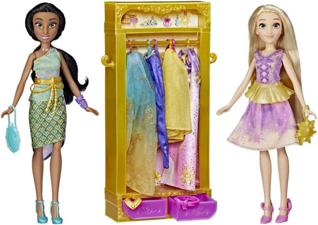 Hasbro Disney Princess, Vita Da Principessa, Guardaroba All'ultima Moda, Jasmine E Rapunzel, Giocattolo Per Bambine E Bambini Dai 3 Anni In Su, Armadio Per Bambole Con Vestiti