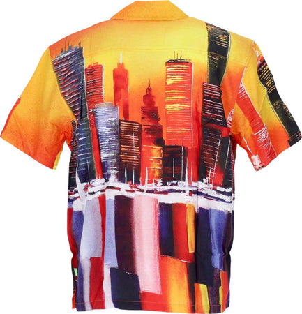 HUF-Camicia-Manica-Corta-Uomo-Concrete-Jungle-Woven-Top-Orange-da-uomo