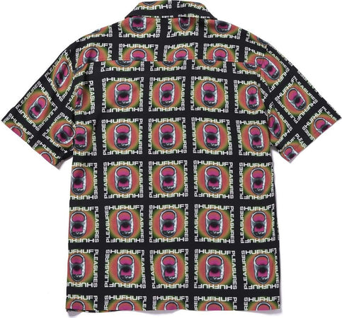 HUF-Camicia-Manica-Corta-Uomo-Pop-Top-Rayon-Woven-Shirt-X-Pleasures-Black-da-uomo