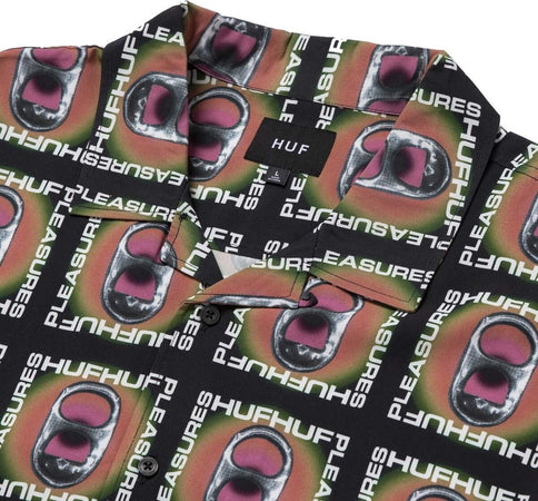 HUF-Camicia-Manica-Corta-Uomo-Pop-Top-Rayon-Woven-Shirt-X-Pleasures-Black-da-uomo