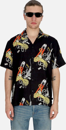 HUF-Camicia-Manica-Corta-Uomo-Skidrokyo-Resort-Top-Black-da-uomo