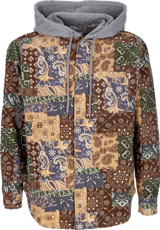 HUF-Camicia-Manica-Lunga-Cappuccio-Donna-Patchwork-Cord-Hooded-Jacket-Brown-da-donna