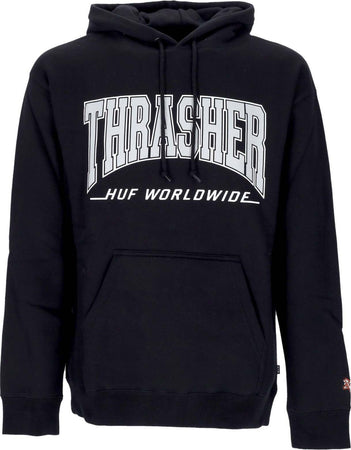 HUF-Felpa-Cappuccio-Uomo-Bayview-P/o-Hoodie-X-Thrasher-Black-da-uomo