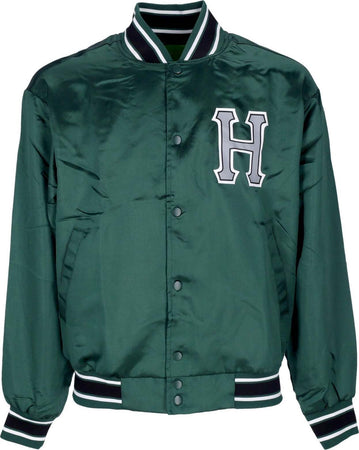 HUF-Giubbotto-Bomber-Uomo-Crackerjack-Satin-Baseball-Jacket-Forest-Green-da-uomo