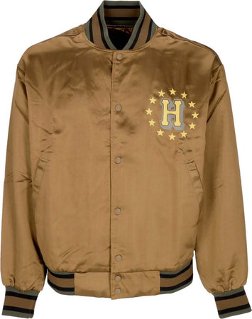 HUF-Giubbotto-Bomber-Uomo-Galactic-Stack-Baseball-Jacket-Camel-da-uomo