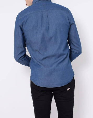 Camicia Uomo In Jeans Ralph Lauren Slim Fit Camicia Casual Con Logo Ricamato Colletto Botton Down Blu Navy Vestibilità Slim