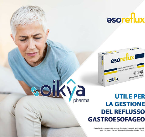 Oikya pharma esoreflux reflusso gastroesofageo | 20 compresse ad alto dosaggio 1250mg | bruciore e indigestione | sintomi reflusso gastrico | senza lattosio e gluten free