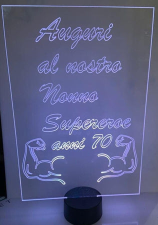 IDEA REGALO AUGURI NONNO LAMPADA IN PLEXIGLASS A LED LUCE RGB DA PERSONALIZZARE CON CAVO USB E BATTERIE