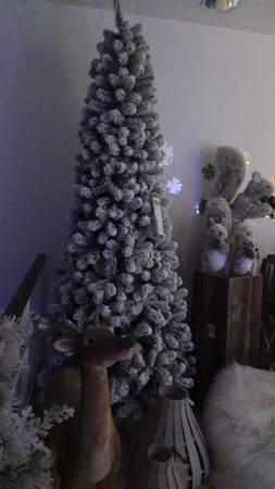 Albero di natale Slim innevato "Kentucky" in PVC + Flock Bianco per dimensioni ridotte