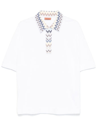 MISSONI polo in jersey con inserti in maglia chevron da uomo