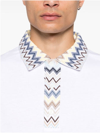 MISSONI polo in jersey con inserti in maglia chevron da uomo