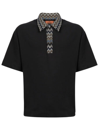 MISSONI polo in jersey con inserti in maglia chevron da uomo