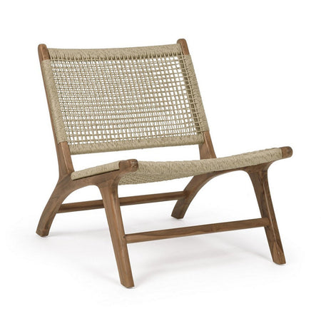 Poltrona "Adelita" con struttura in legno di teak, intreccio in fibra sintetica per esterno