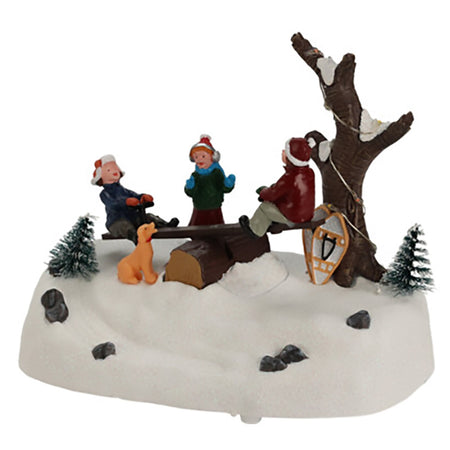 Scena animata Bambini sull'altalena, con luci a LED e movimento, da 18 x 14 cm